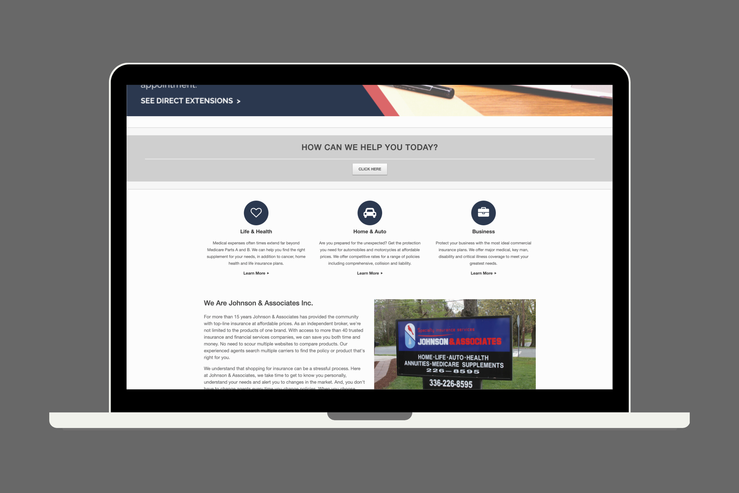 Mockup image of Johnson and Associates website homepage